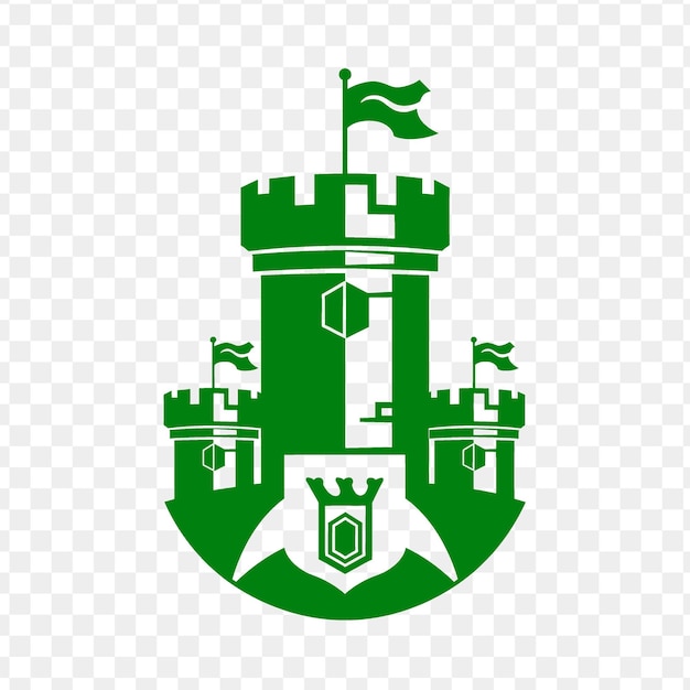 PSD un castillo verde con un escudo verde en un fondo transparente