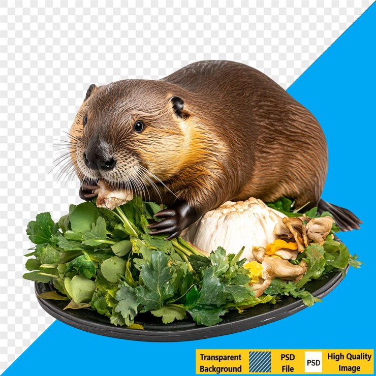 PSD el castor disfrutando de su comida