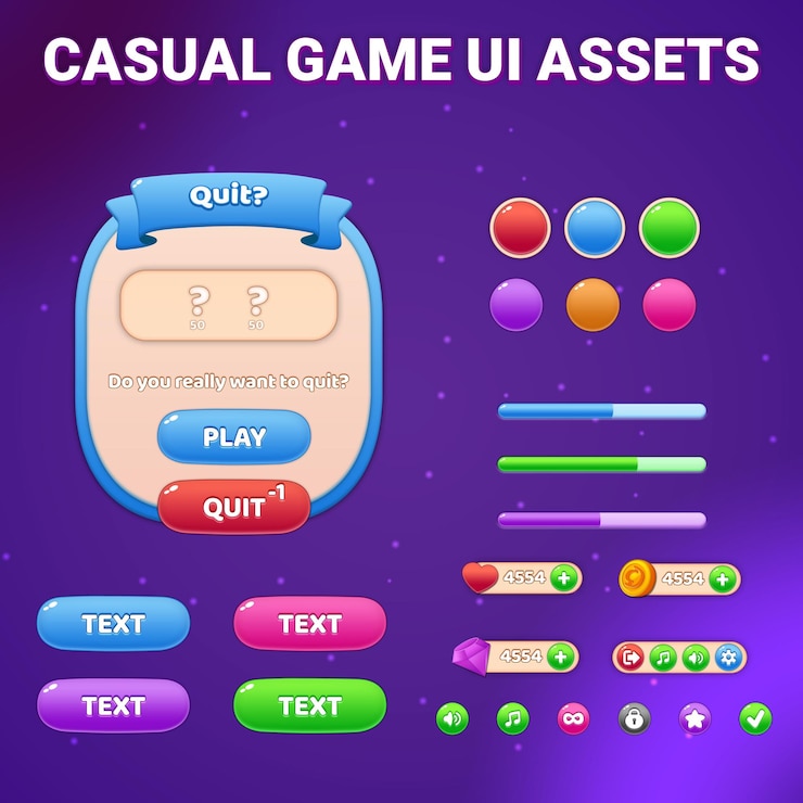 PSD casual game ui design button kit psd
