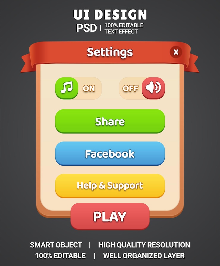 PSD casual juego ui diseño de botón kit psd popup juego ui interfaz de botón