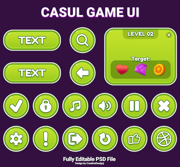 Casual-Spiel-Ui-Design-Knopf-Kit für PSD