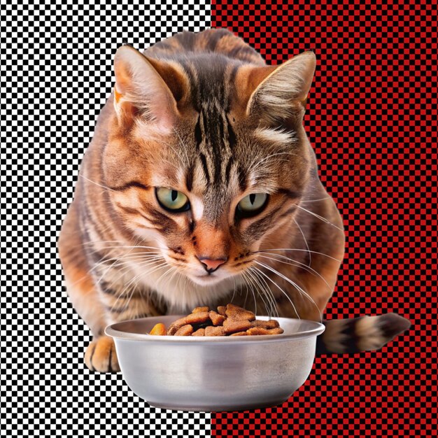 PSD cat eating food on transparent background