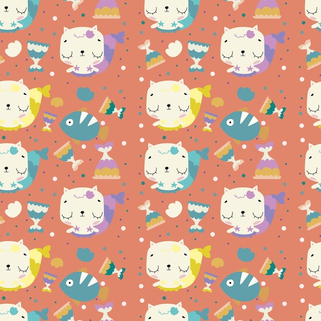 Cat mermaid Seamless pattern