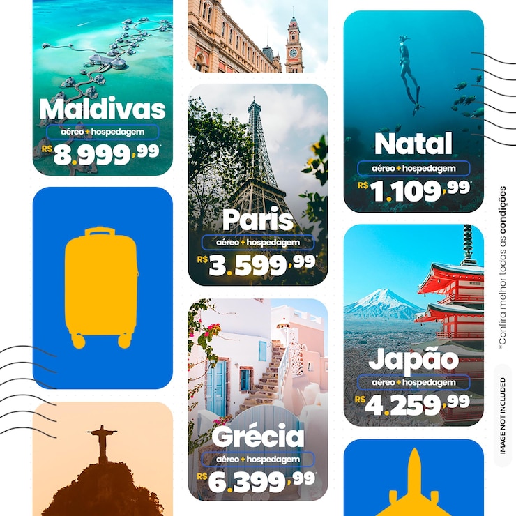 PSD catálogo de paquetes de viajes de la división de servicios públicos para las redes sociales