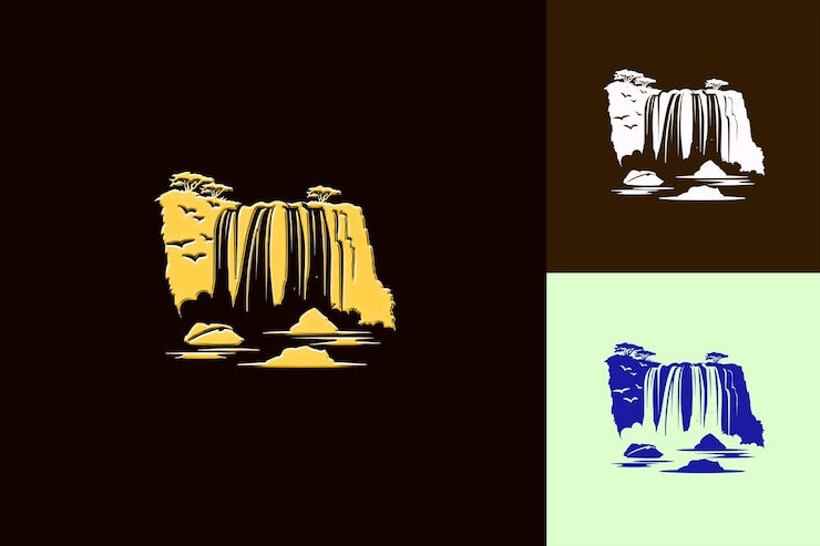 PSD cataratas del iguazú con icono de cascada catarata con flujo y diseño de icono de cultura creativa de brasil