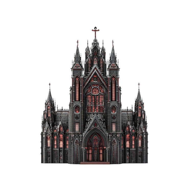 PSD catedral gótica por la noche arquitectura maravillosa en la elegancia oscura