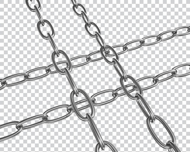 Catene tensate in metallo argento Concetti di sicurezza e potenza Isolati su psd trasparente