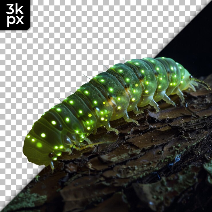 PSD caterpillar luminescente em fundo transparente