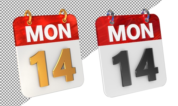 Catorce 14 lunes fecha Icon 3D aislado Amplificador de oro Rendering 3D brillante