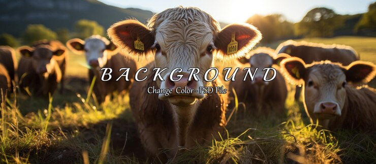 PSD cattle in a field at sunset