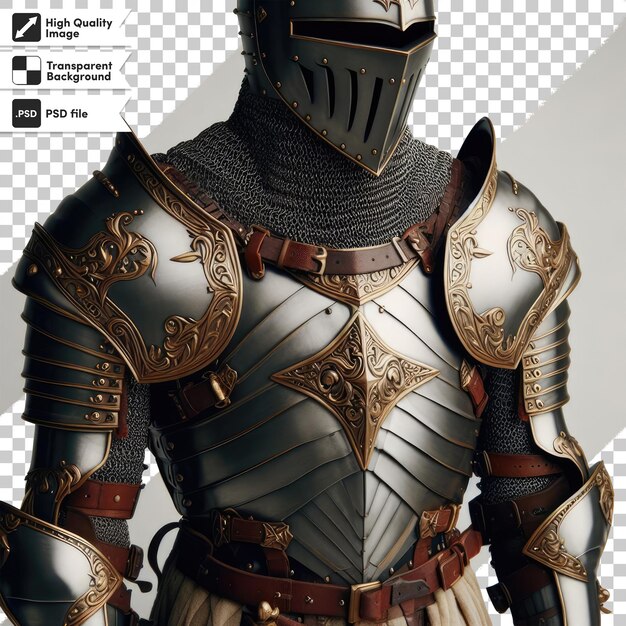 Cavaleiro medieval em armadura em fundo transparente com camada de máscara editável