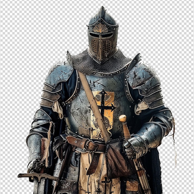 Cavaleiro medieval em armadura em fundo transparente