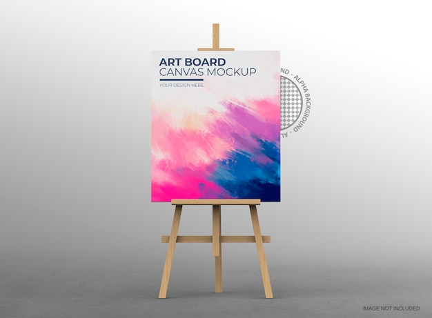 Cavalete com canvas mockup para exposição de artistas, publicidade e comunicação.