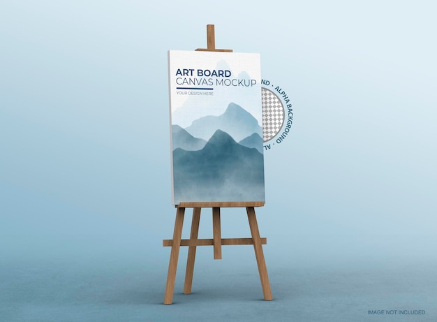 Cavalete com Canvas Mockup para exposição de artistas, publicidade e comunicação.