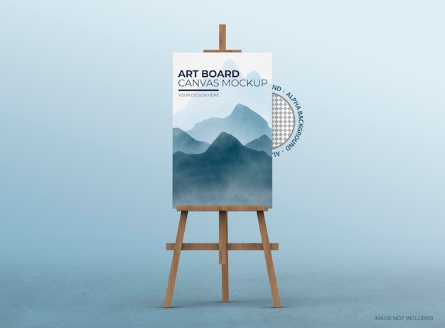 Cavalete com Canvas Mockup para exposição de artistas, publicidade e comunicação.