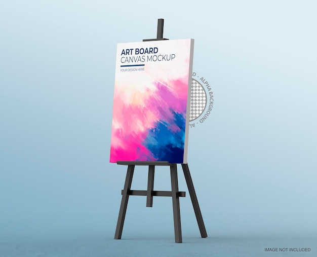 Cavalete com Canvas Mockup para exposição de publicidade e comunicação de artistas
