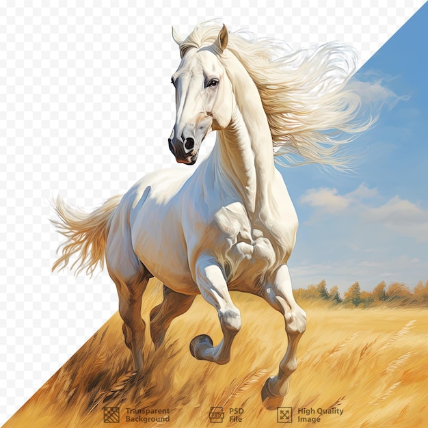 PSD cavalo branco de pedigree galopando em um pasto