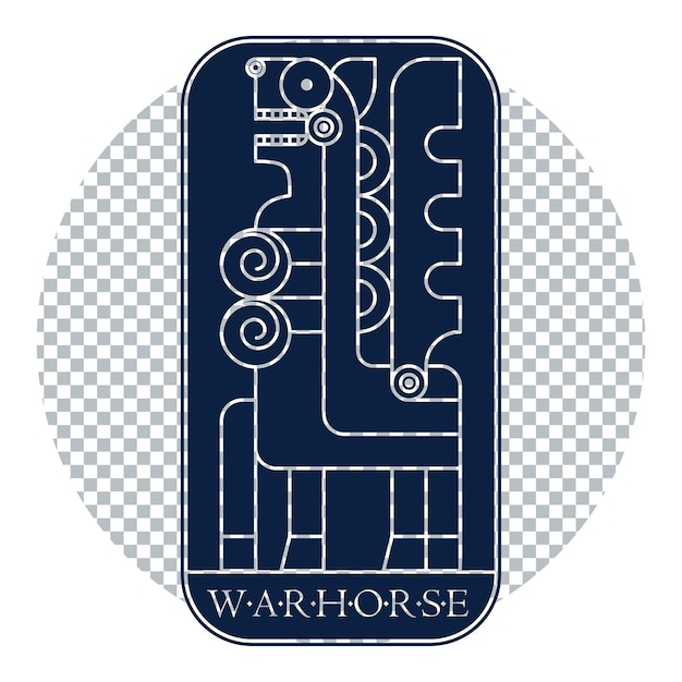 Cavalo de guerra alado com peitoral de metal cartão manuscrito azul escuro