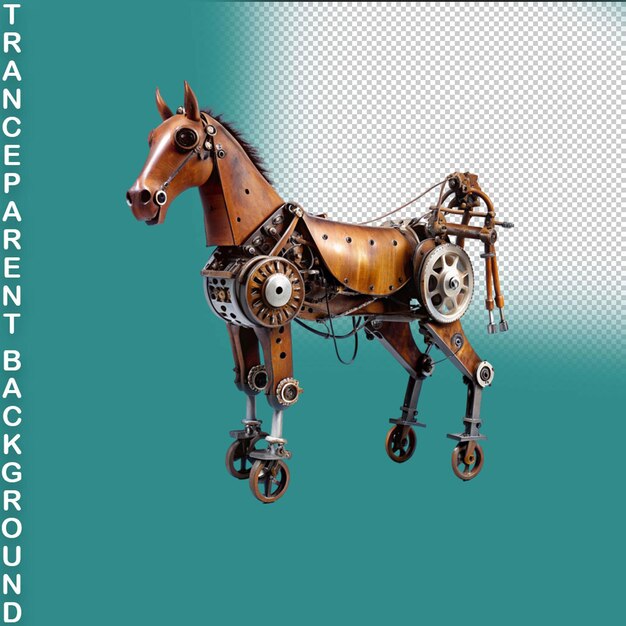 PSD cavalo preto com peças de máquina steampunk de renda em fundo transparente