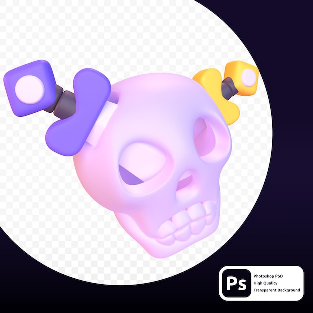 Caveira de espada em renderização 3D para web ou apresentação de ativos gráficos