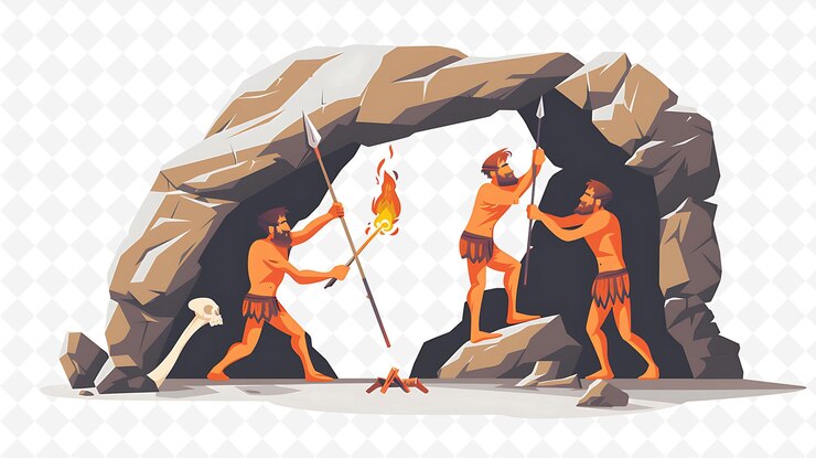 PSD cavemen painting on cave walls design is primitive and artis flat illustration festival theme art