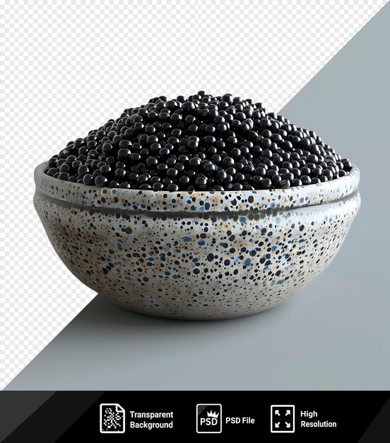 PSD un caviar noir de luxe transparent dans le bol une ombre sombre se jette sur un bol rempli de caviar noir png psd