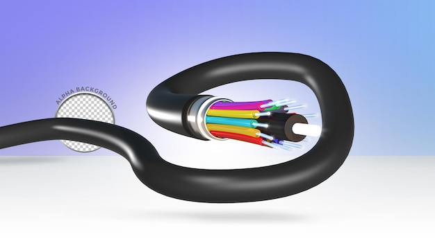 Cavo fibra ottica concetto di volo isolato 3d render background
