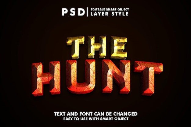 La caza efecto de texto 3d premium psd