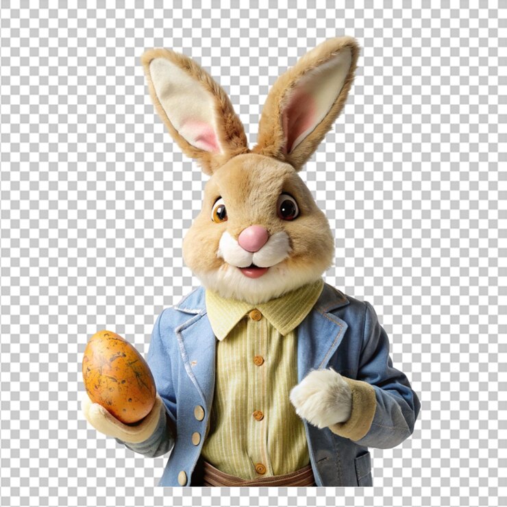 PSD caza de huevos de pascua con el lindo conejo de pascua de dibujos animados y el conejo 3d para una feliz pascua