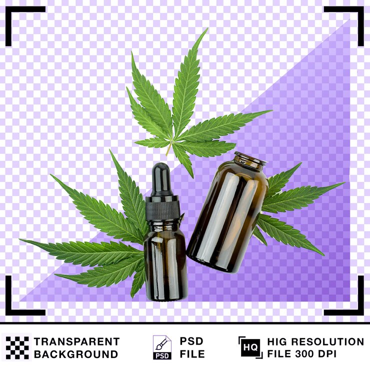 PSD cbd oil and cannabis leaves