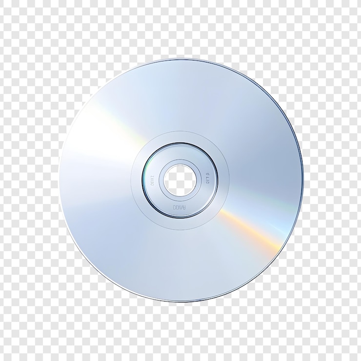 PSD un cd con un disco plateado sobre un fondo transparente