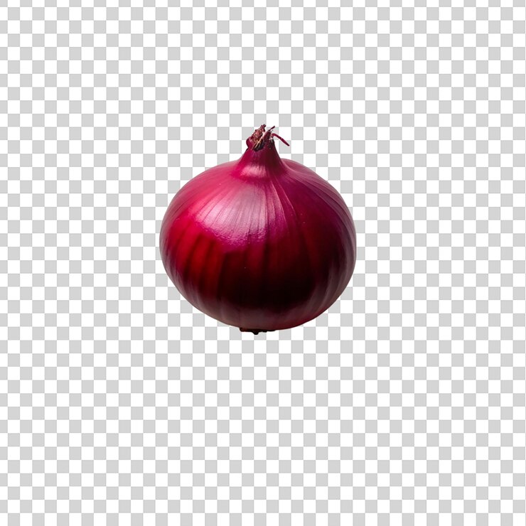 PSD cebolla roja en un plato blanco aislado en un fondo transparente