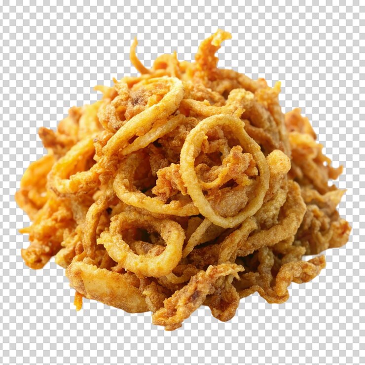PSD cebollas fritas crujientes aisladas sobre un fondo blanco