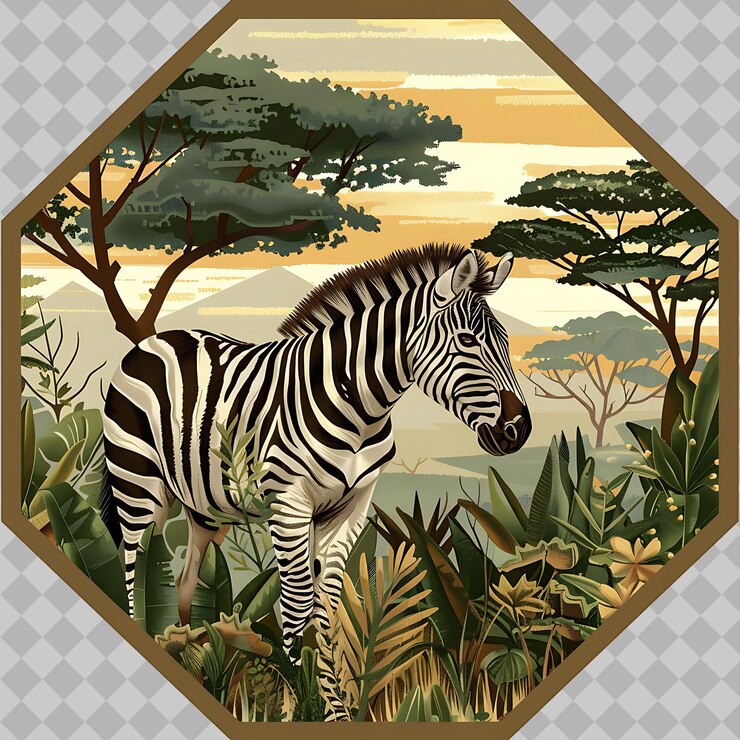 PSD cebra dentro de una silueta hexágono sabana adornada con un pe acuarela png diseños de animales