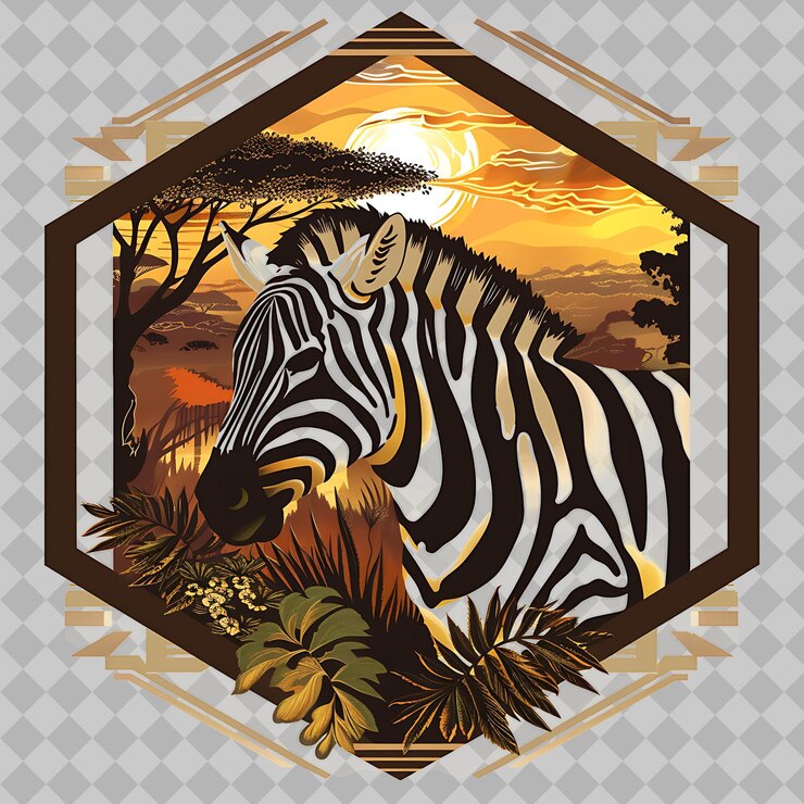 PSD cebra dentro de una silueta hexágono sabana adornada con un pe acuarela png diseños de animales