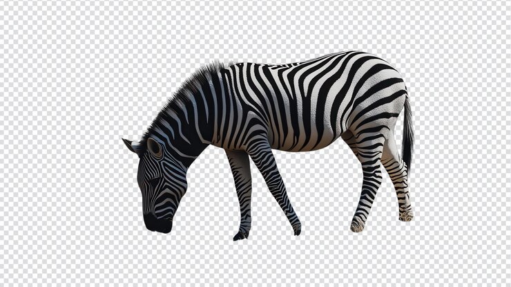 PSD una cebra realista pastando pacíficamente en un campo verde exuberante, perfecta para proyectos temáticos de la naturaleza e ilustraciones de conservación de la vida silvestre