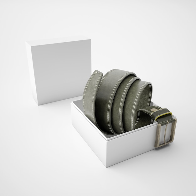 Ceinture roulée dans une boîte blanche