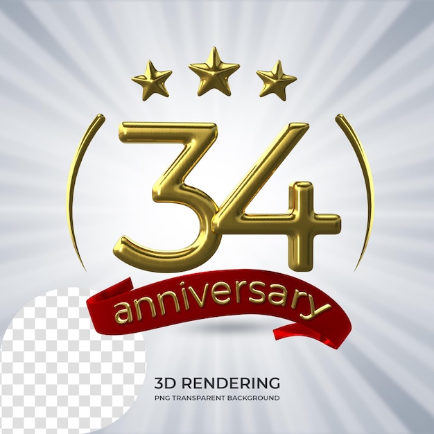 PSD celebração de 34 anos de renderização de cartaz em 3d