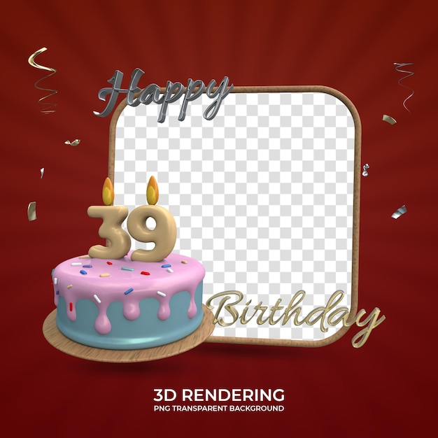 Celebração de aniversário de 39 anos molduras para fotos renderização em 3d