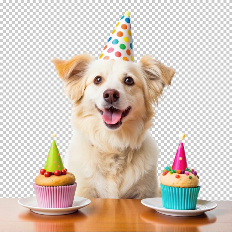 PSD celebração de aniversário de cão em fundo transparente