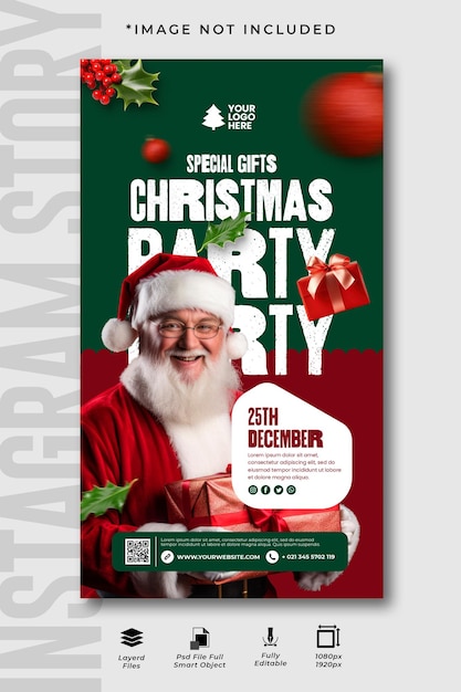 PSD celebração de natal com papai noel instagram story design template