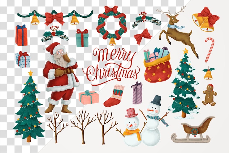 PSD celebração de natal feliz adesivo png festivo conjunto fundo transparente