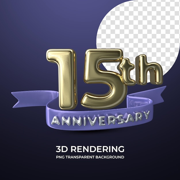 PSD celebração do 15º aniversário renderização em 3d isolado fundo transparente