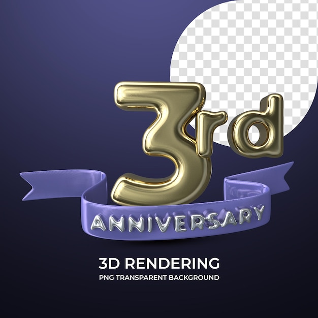 PSD celebração do 3º aniversário renderização em 3d isolado fundo transparente