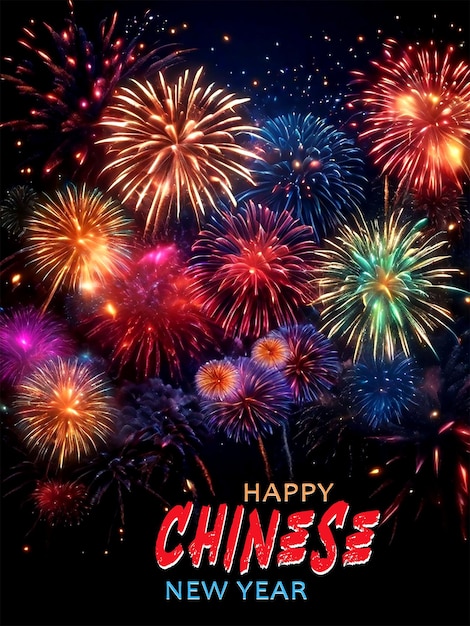 PSD celebração do ano novo chinês com fogos de artifício de fundo