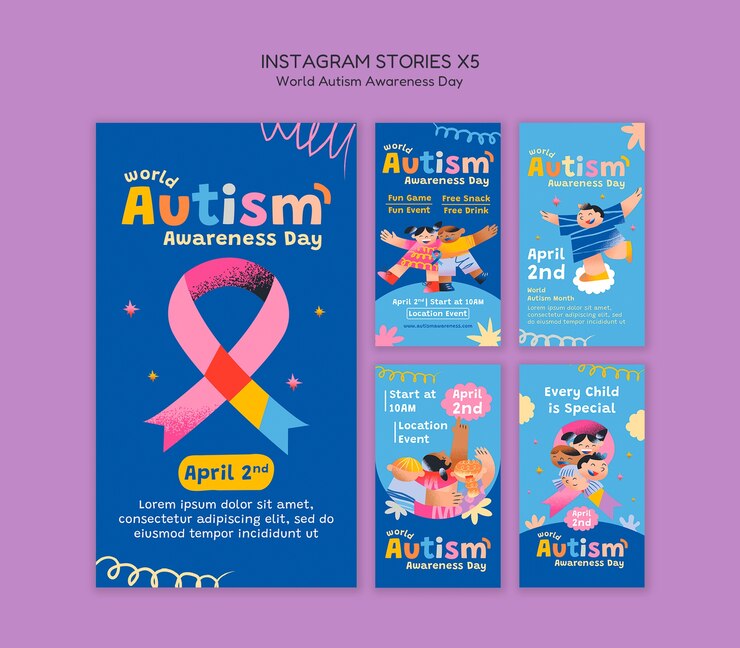 PSD celebração do dia do autismo em histórias do instagram