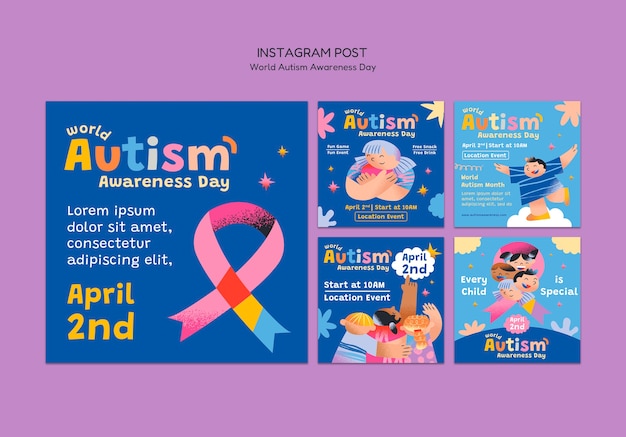 Celebração do Dia do Autismo modelo de postagens no Instagram