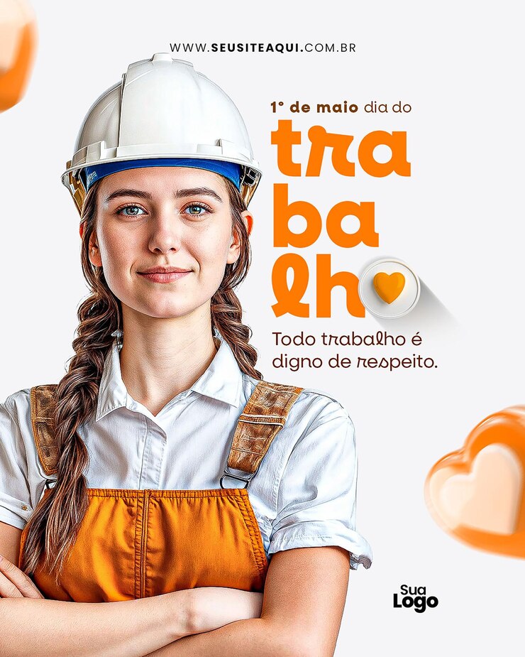 PSD celebração do dia do trabalho com uma trabalhadora da construção sorridente