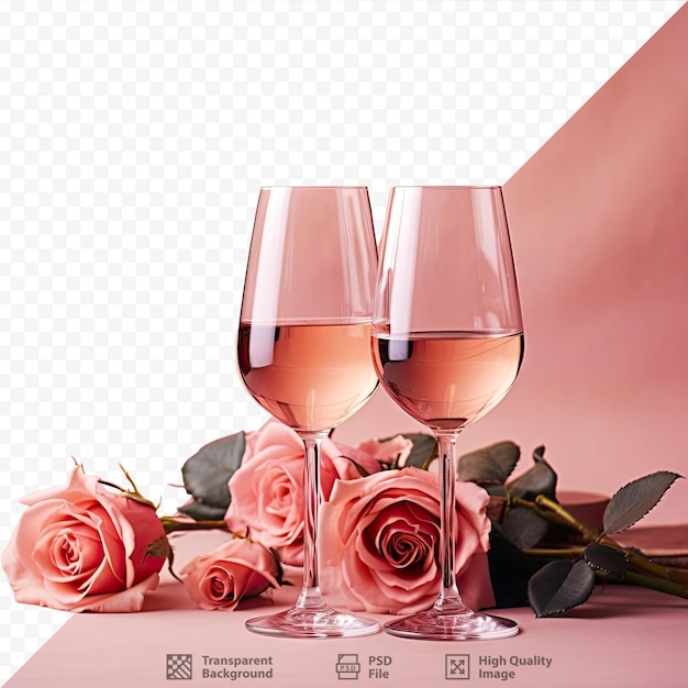 Celebração do dia dos namorados com duas taças de vinho rosé