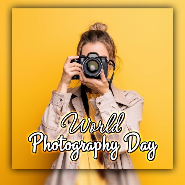 Celebração do dia mundial da fotografia com fundo de lente de câmera para postagem nas mídias sociais
